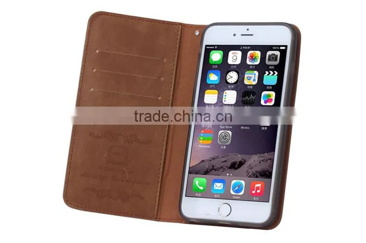 Manufacturer Wholesale PU leather cell phone case for iPhone 6/6s,protective card holder case with shrapnel