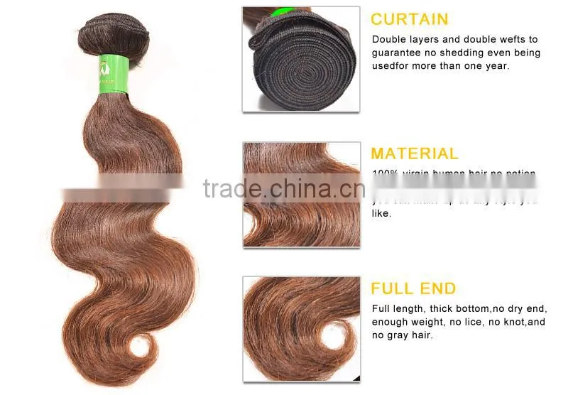 8a Brown Color 12in- 30in Indian Virgin Remy Body Wave Hair Extension
