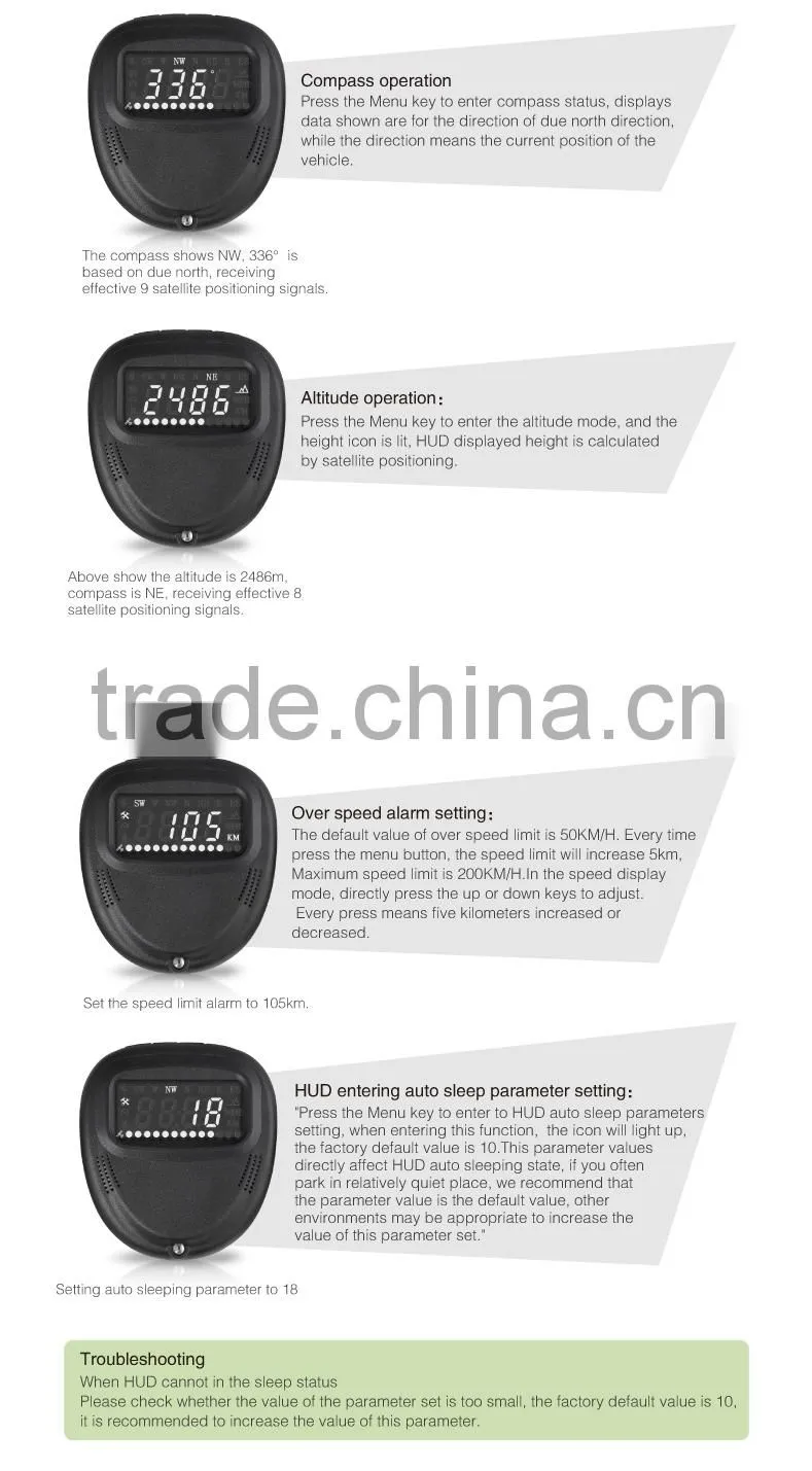 A1 2.0 inch Car GPS HUD Head Up Display Vehicle-mounted Security System, Support Speed & Real Time & Altitude & Over Speed Alarm