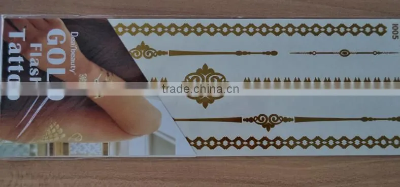 2015 NEW arabic temporary tattoos face jewelry sticker golden tattoo 7.5*23cm