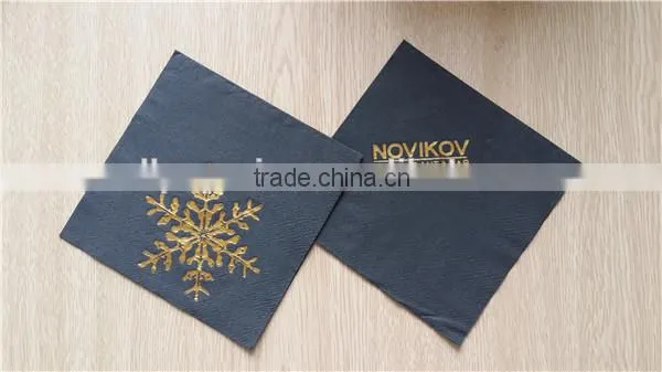 High Quality Logo Print Black Beverage Paper Napkins For Restaurant