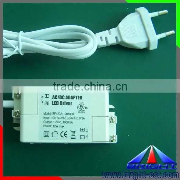 1000mA Mini DC12V LED Power Supply, waterproof IP67 LED Adapter, led strip light driver