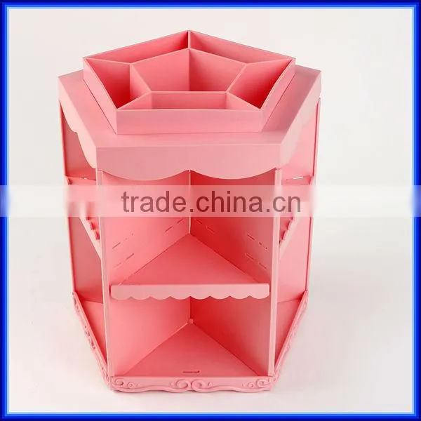 Hot sell pink rotating acrylic cosmetic organizer, custom plastic storage cosmetic organizer