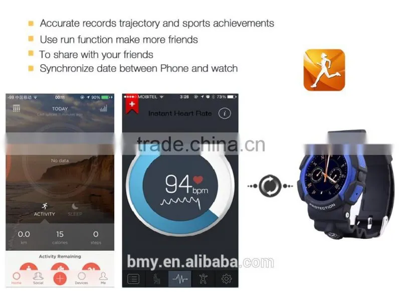 Intelligent waterproof sports watch, with 3G ,BT,see text messages, synchronization time weather, photo camera
