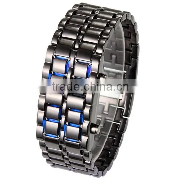 Men Women Lava Iron Samurai Metal LED Digital Faceless Wrist Watch Bracelet
