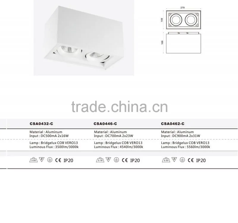 23w *2 surface mounted single head led grid light