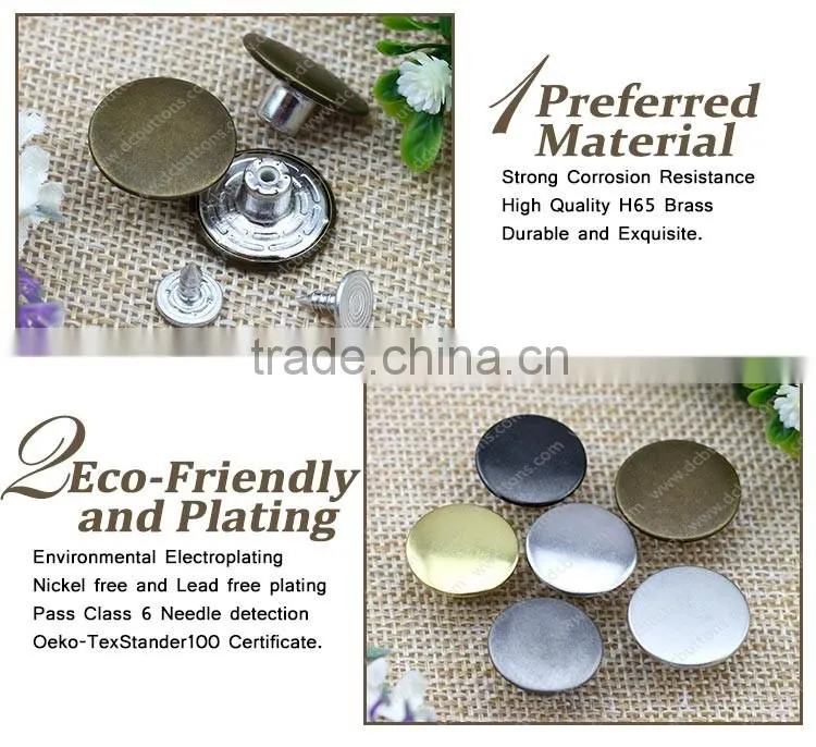 Custom Plating Color Classic Style Metal Button Jeans/Shank Button for Jeans Wear