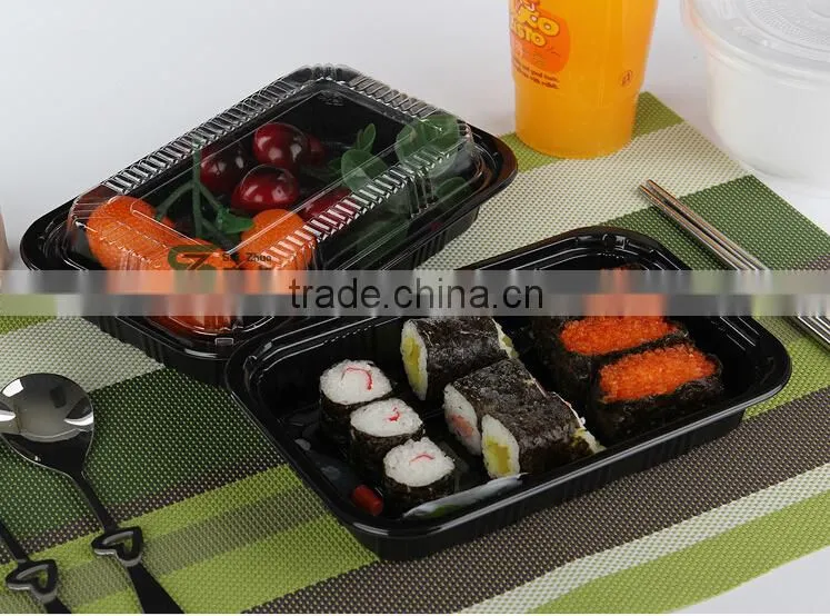 leakproof design 500ml black base disposable sushi box with clear lid