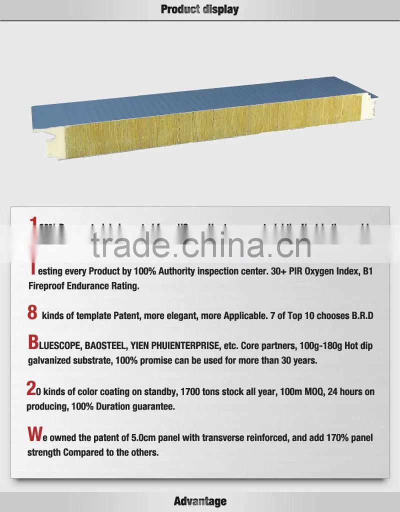 lightweight heat resistant wall foam protection / rockwool / roofing tile sandwich panels