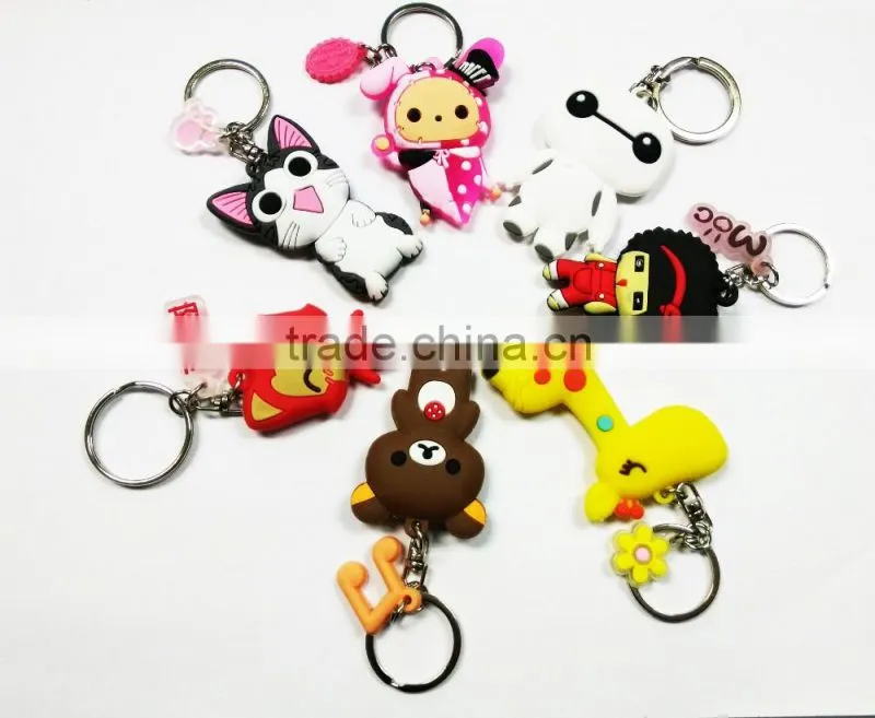 3D PVC rubber keychains with metal rings