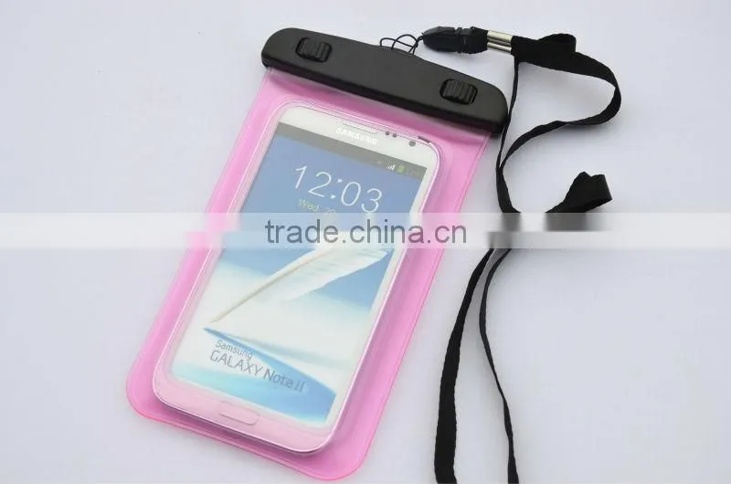 2014 Summer 100% Waterproof PVC Pouch Cases with Neck-strap for 5.5 inches Big Smartphone Samsung Note 2 Note3 S3 S4