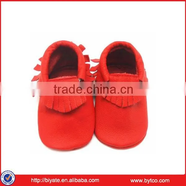 Baby Red Tassels Soft Sole Leather Infant Toddler Prewalker Shoes (6-12 months, Red)