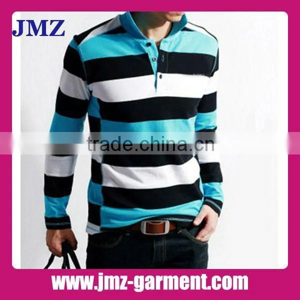 Long sleeve mens stripe polo shirts OEM