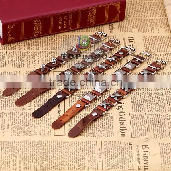new fashion vintage genuine leather bracelet punk style fashion alloy rivet leather bracelet
