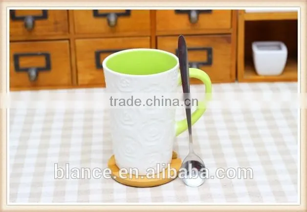 White Coffee Mug Color Interior With Embossed Flower