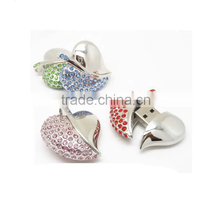 crystal USB Flash drive usb necklace design heart shape usb