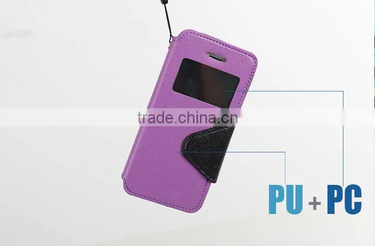 LZB Fashion contrast color series view windows smart leather flip case for Apple iphone 5G