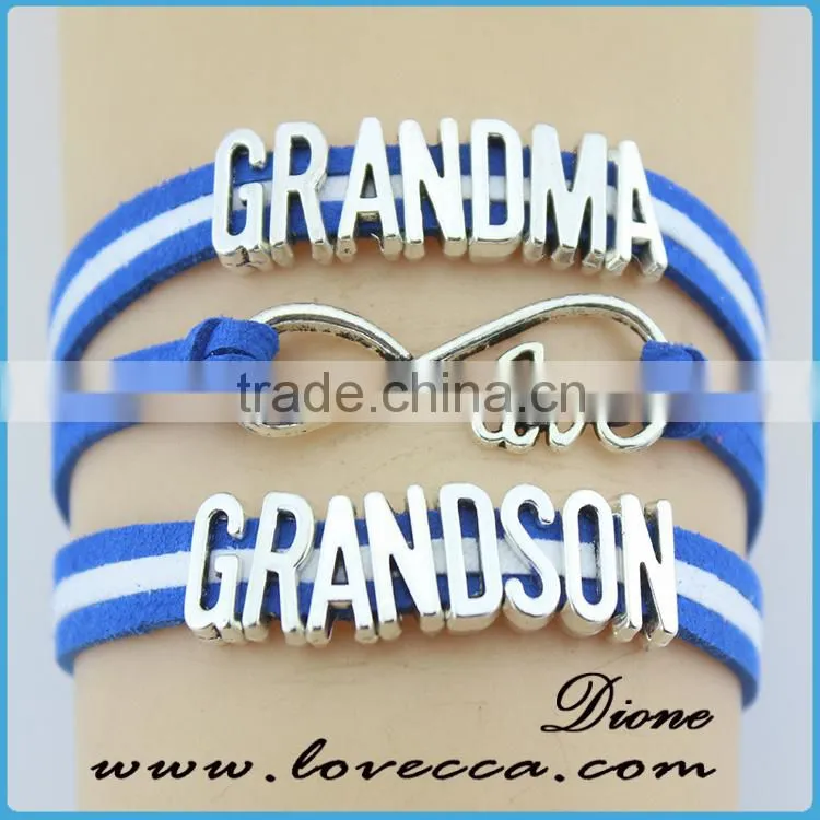 New promotional hot gift jewelry charms braided leather bracelet with metal letters