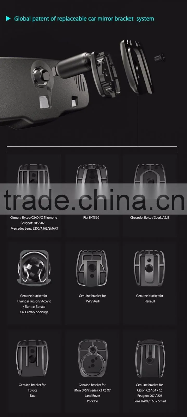 4.3 inch REAR VIEW MIRROR WITH Mirror-Link