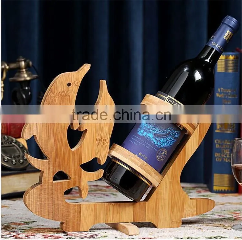 WR002/100% bamboo Material Hot Sale Dolphin Shaped Bamboo Red Wine Rack