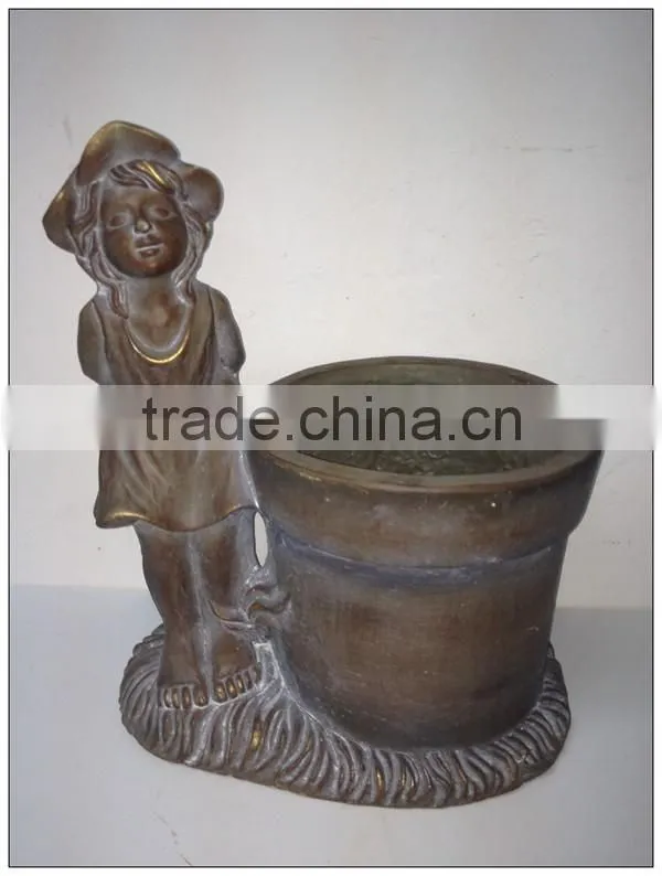 2016 hot selling grden decoration bronze girl and large plant pot
