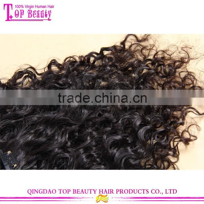 Qingdao top quality loose curly virgin malaysian clip in human hair extensions