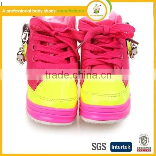 Latest new style wholesale high quality pu winter warm kids fashion high heel sports shoes