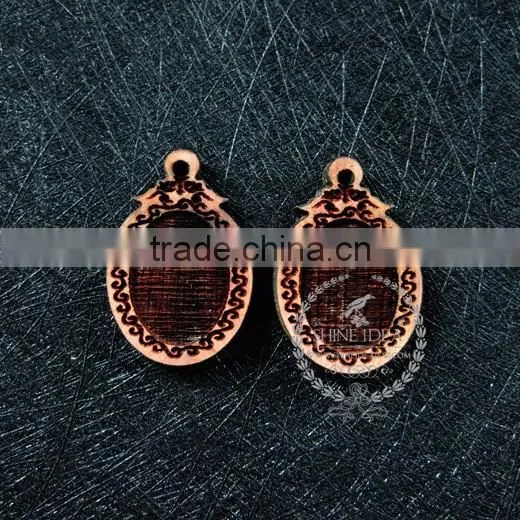 18*13mm setting size vintage style natual log wood bezel carving flower oval pendant setting DIY findings supplies 1421081