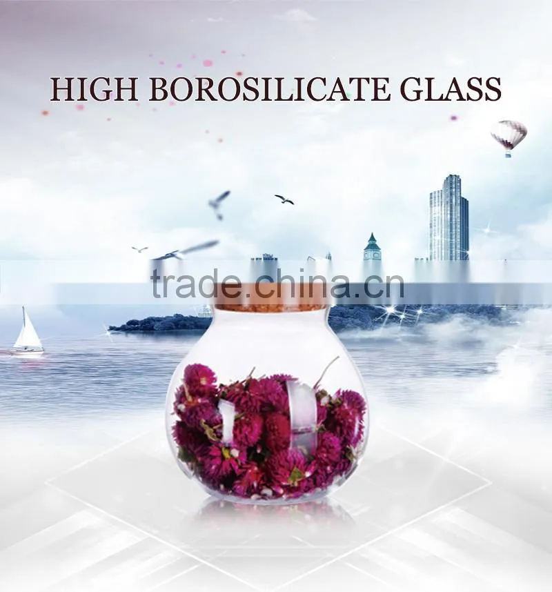 Wholesale 500ml heat resistant handmade glass jars with wood lid 6303