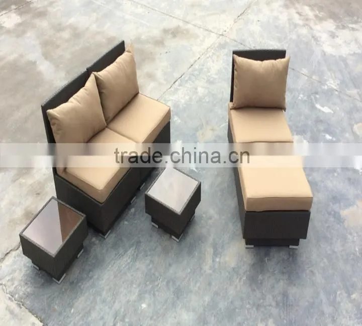 2016 New Design Outdoor Patio Garden Rattan Wicker LoveSeat Sofa + Glass Coffee Table + Chairs with Cushions