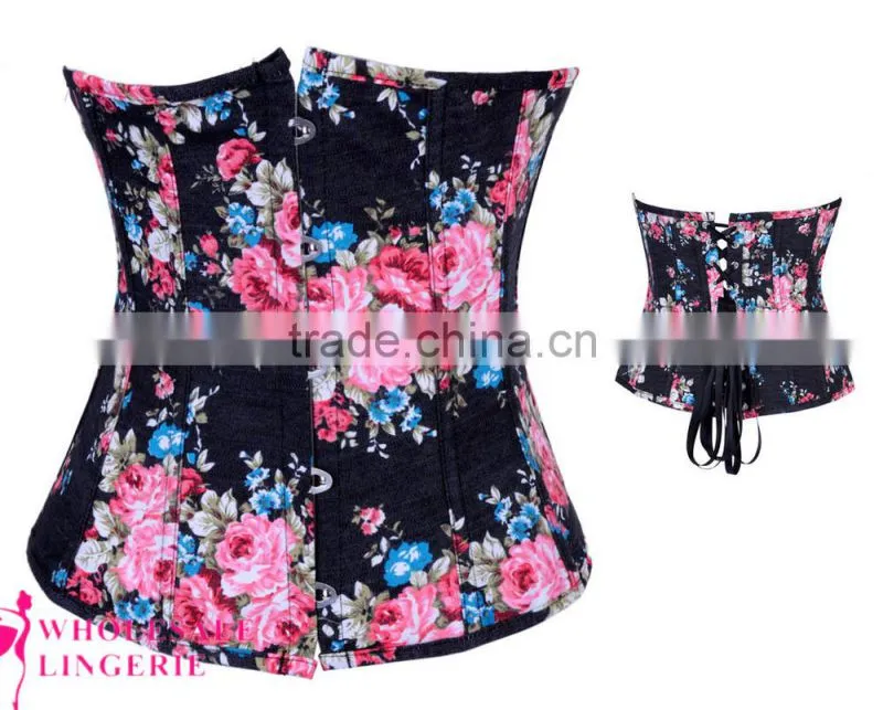 2015 newest cheap print flower waist training corsets for women