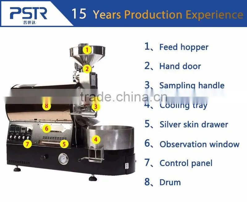 Data Logger 3kg Small Raw Gas Coffee Roaster with Coffee Cooling Tray