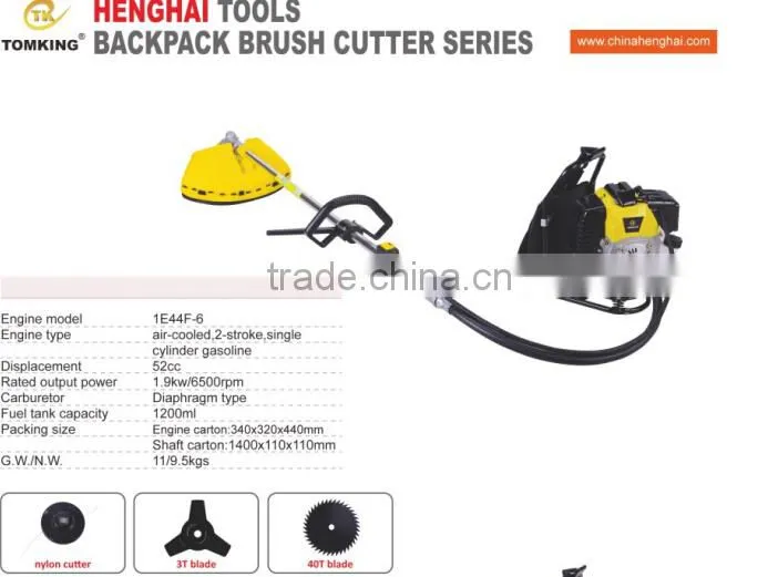 new design 2 stroke backpack brush cutter with 52cc