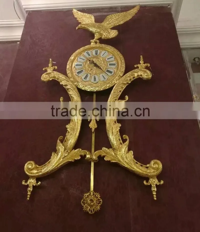 Home Luxury 24K Gold Plated Copper Wall Clock, Metal Pendulum Decoration Wall Mounted Clock