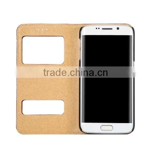 Window View Leather Case For Samsung S6 edge With Sleep Wake Fuction, genuine leather case