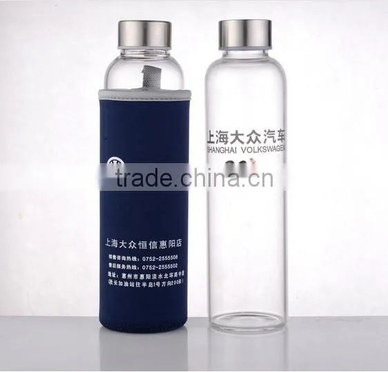 2016 Promotional fancy water glass bottle 10 gallon 500ml double wall glass water bottle