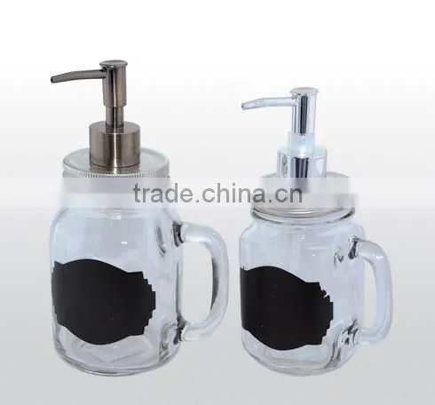chalkboard glass hand washing liquid /syrup dispenser jar with matal pump cap
