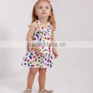 Children condole belt small dot design baby girl summer dress bow