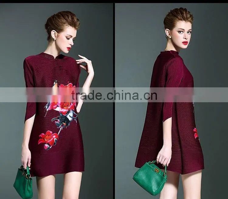 Fashion woman pleat mandarin collar Chinese dresses