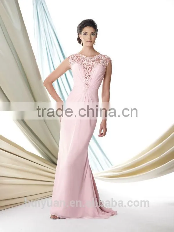 2015 sexy long chiffon cap sleeve fashion women evening dress