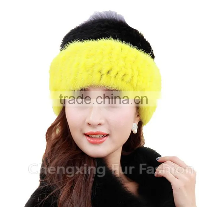 CX-C-221P Wholesale Girls Fashion Fur Ball Hat Women Mink Fur Knitted Beanie Hat
