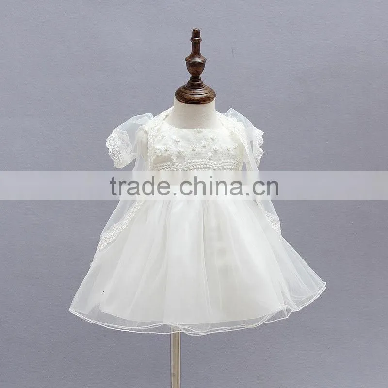 Latest design Hot sale summer dress 2017 wholesale silk baby clothing kids white short sleeve baby girl floral tutu dress