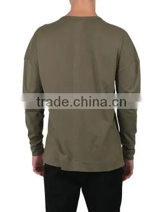 soft comfort stretch men's standard long sleeve drip shoulder solid color crew neckline tees