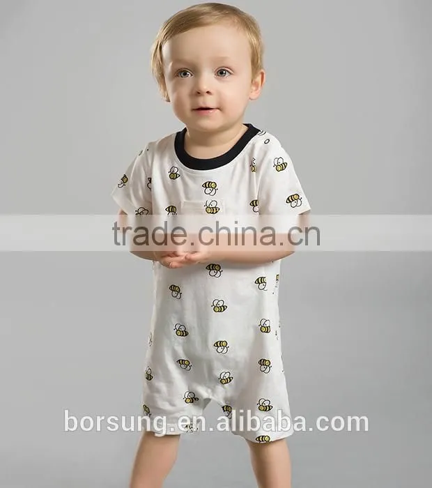 New Arrival Plain Cotton Bee Printed Boy Romper New Born Baby Clothes