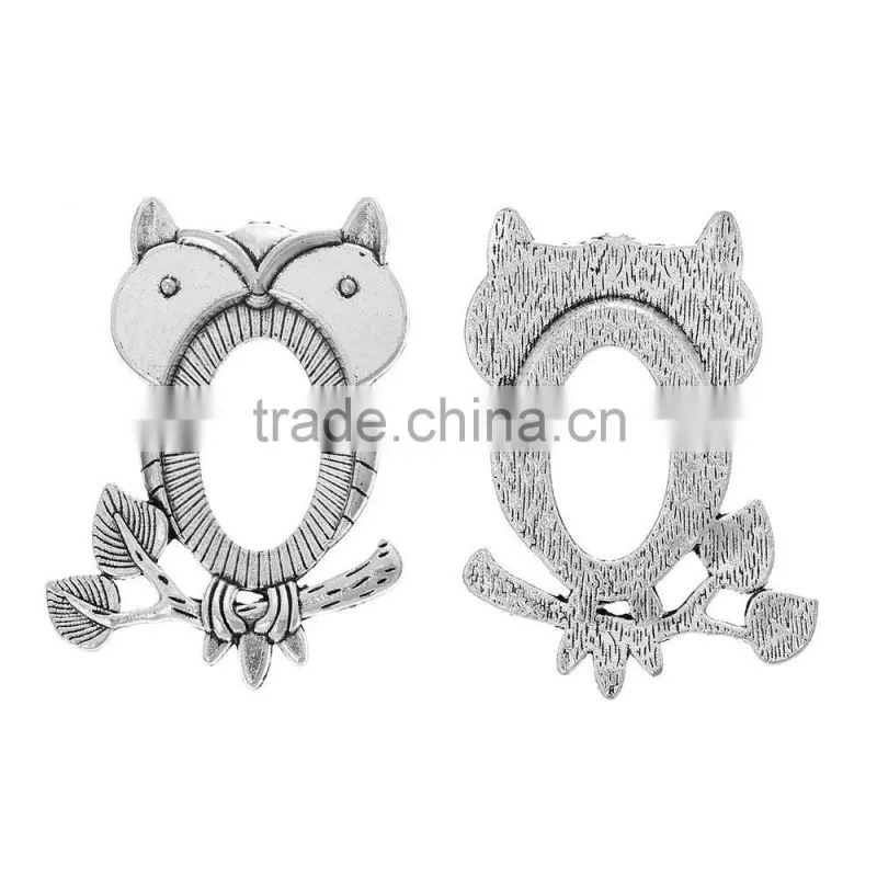 Cabochon Owl Halloween Ornaments Antique Silver Cabochon Setting(Fits 3cm x 2cm) 5.1cm x 3.7cm(2" x 1 4/8"),10PCs