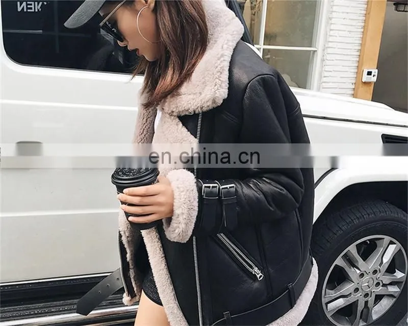 Fashion Handmade Sheepskin Double Faced Leather Jacket Ladies Winter Jacket