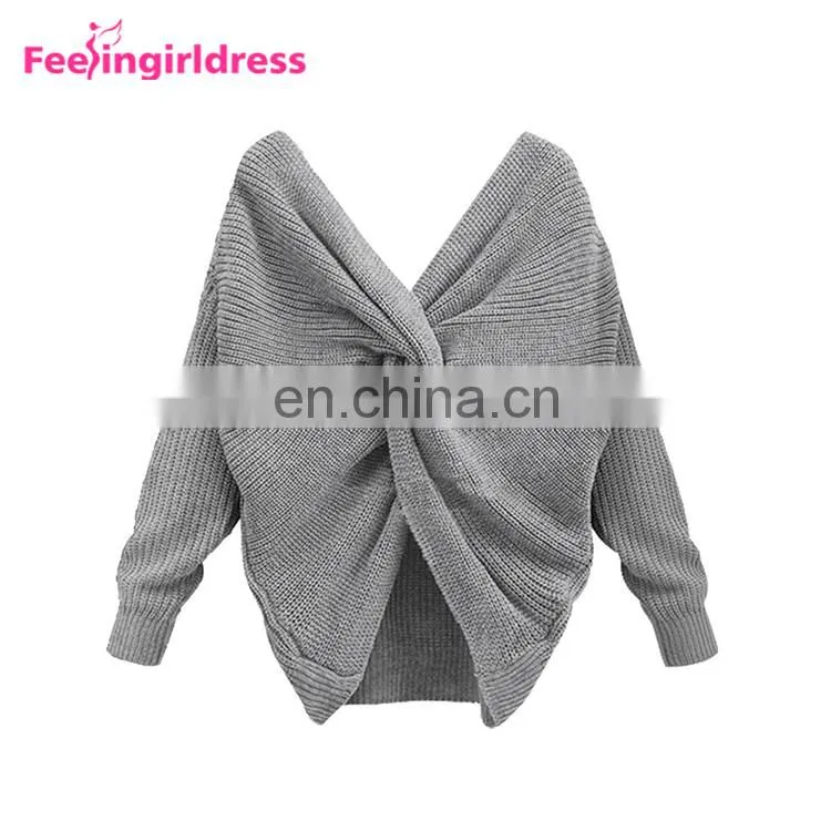Custom Private Label Ladies Crop Top Long Sleeve Women Knitted Sweater