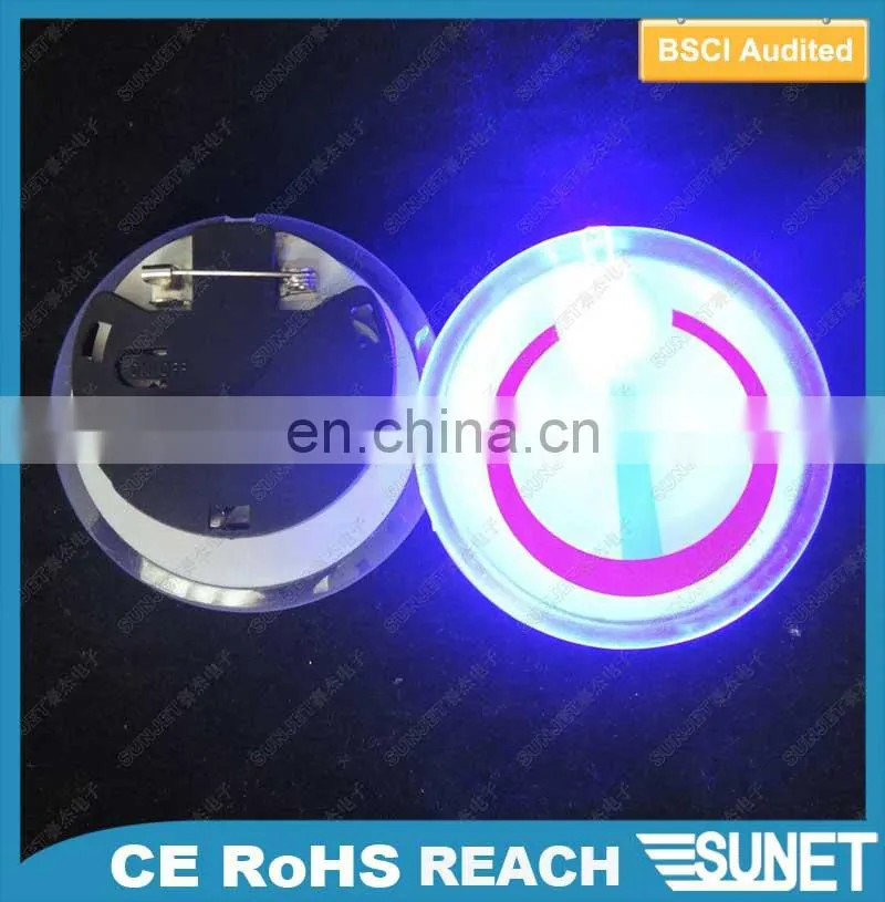 Night club KTV wholesale led flashing custom logo circle lapel pin