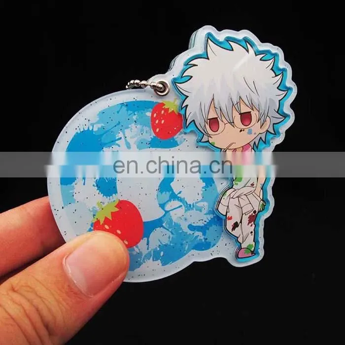Cartoon printed cosmetic clear acrylic keychain with mirror