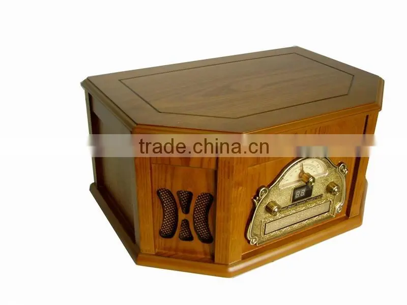 Back to 60s-Style! Wooden Gramophone&Multi Turntable&Jukebox Records with AUX Input/CD Player/AM,FM Radio/Cassette